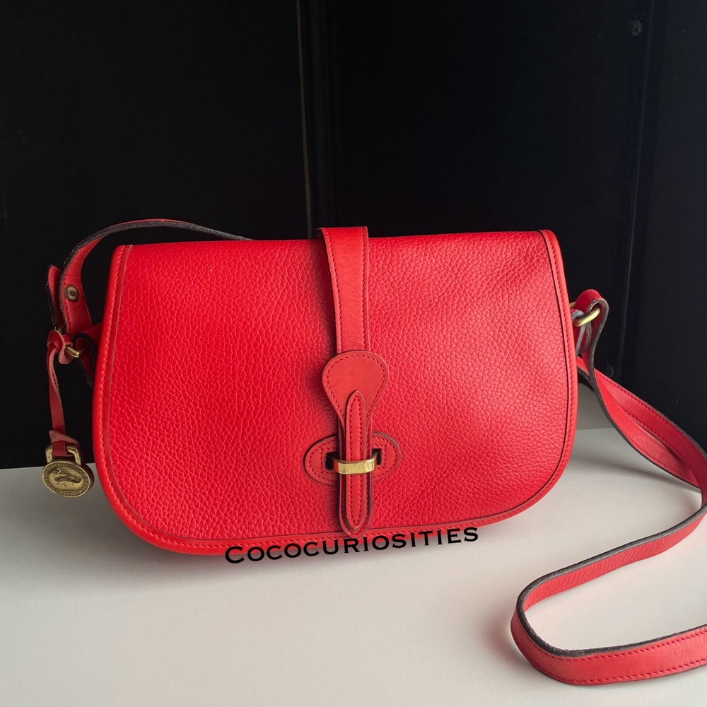 Dooney and Bourke awl Leather Red Saddle equestrian flap Crossbody bag - Picture 2 of 16